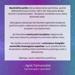 Sal Rachele kursai Gydymas laiko juostoje Atsiliepimai 2025
